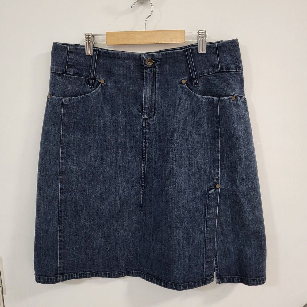 NAU Organic Cotton Denim Skirt Womens 12 Dark Wash Pockets Stretch Jean Blue